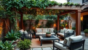 منطقة جلوس أنيقة في حديقة منزلية بالمنصورية