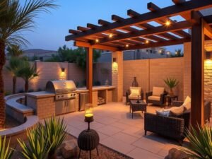 منطقة شواء وترفيه في حديقة منزلية بالشامية