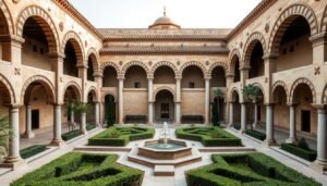 منظر شامل لعناصر تنسيق حدائق قرطبة المعمارية