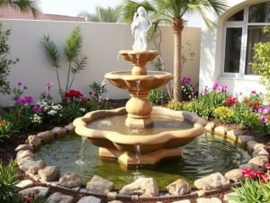 نافورة مياه أنيقة في حديقة منزلية بالجابرية تنسيق حدائق الجابرية نافورة مياه أنيقة في حديقة منزلية بالجابرية تنسيق حدائق الجابرية