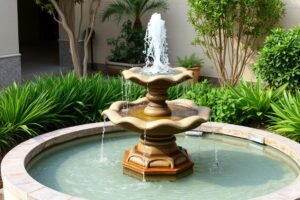 نافورة مياه في حديقة منزلية بمنطقة النزهة نافورة مياه في حديقة منزلية بمنطقة النزهة