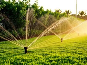 نظام ري بالرشاشات لثيل المشاتل في حديقة كويتية نظام ري بالرشاشات لثيل المشاتل في حديقة كويتية