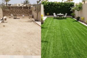 النتيجة النهائية لتركيب عشب صناعي امغره