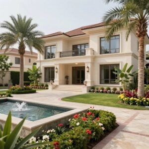 تنسيق حديقة فيلا فاخرة في منطقة بيان بالكويت