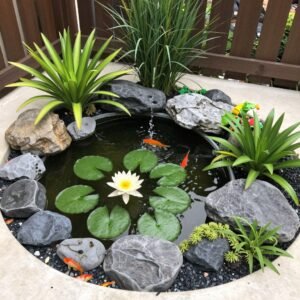 حديقة مائية مع نباتات مائية وبرك صغيرة
