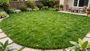 حديقة منزلية جميلة مع عشب طبيعي أخضر زاهي