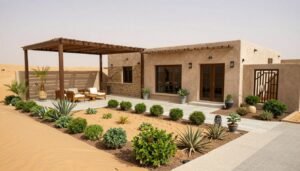 حديقة منزلية مصممة خصيصاً لتتحمل مناخ الكويت الحار مع نباتات متكيفة مع الجفاف