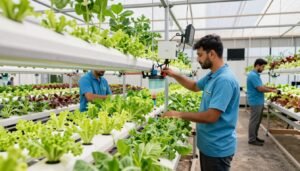 زراع الكويت يعملون في مشروع زراعة مائية متطور