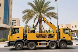 عملية إزالة نخيل في الكويت بواسطة معدات متخصصة