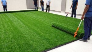 مراحل تركيب العشب الصناعي من قبل فريق محترف