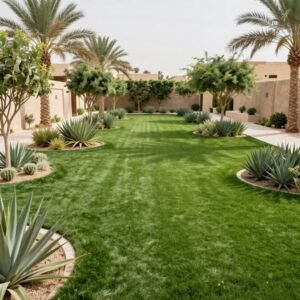 مساحة خضراء منسقة في حديقة كويتية
