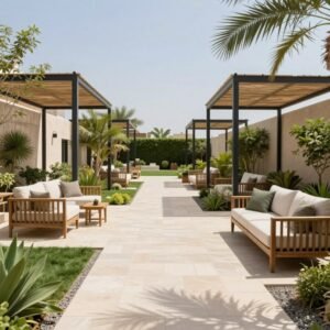 ممرات وجلسات أنيقة في حديقة كويتية