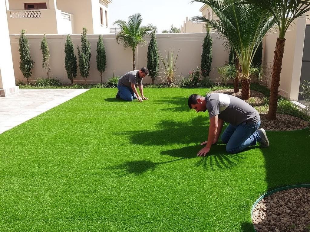 تركيب العشب الصناعي في حديقة بمبارك الكبير