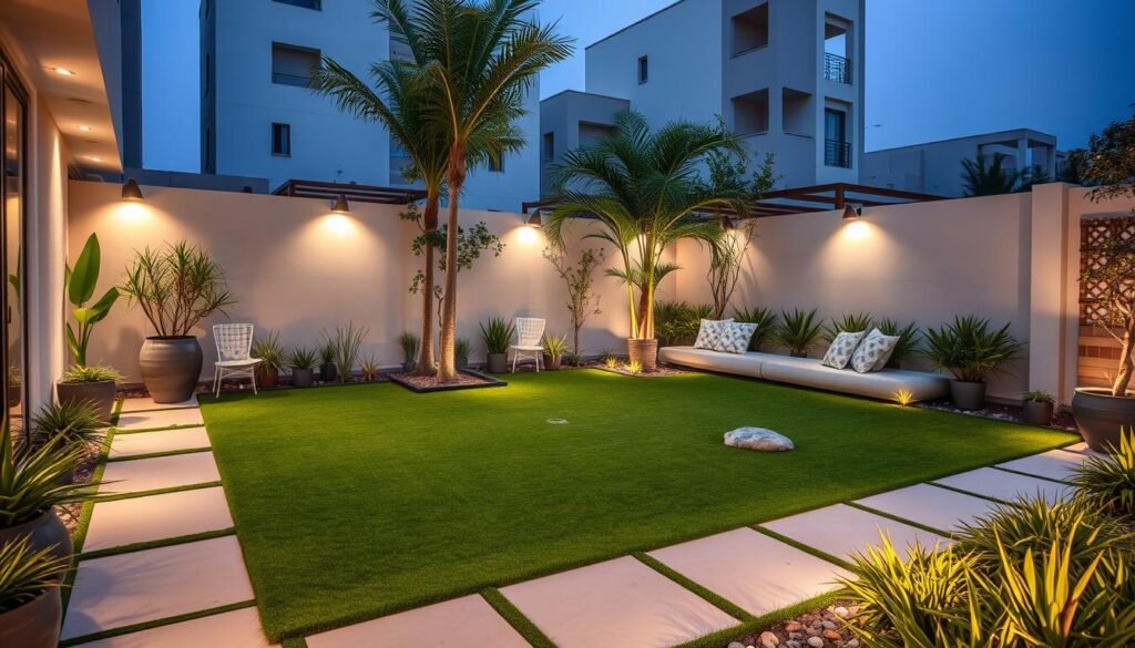 تنسيق حدائق الشامية - تصميم حديقة صغيرة مع جلسة خارجية أنيقة