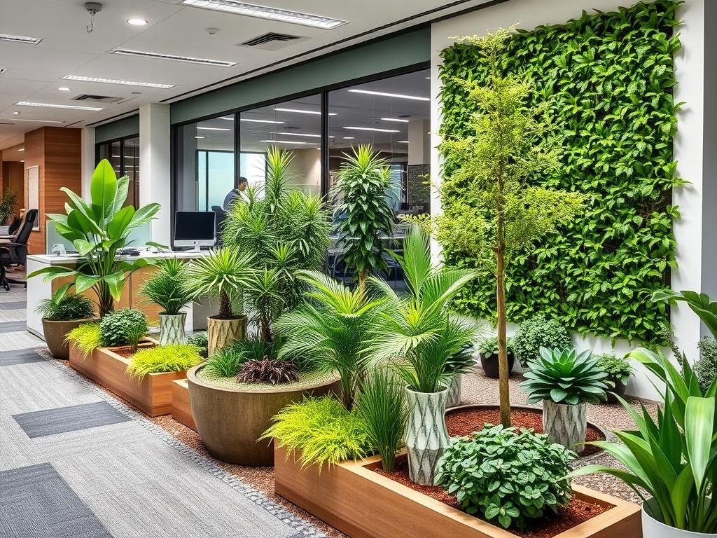 تنسيق حدائق الشامية - حديقة مكتب مع نباتات داخلية وخارجية