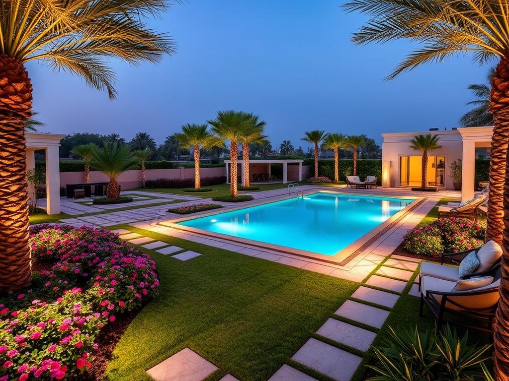 حديقة فيلا فاخرة مع مسبح في حي السلام
