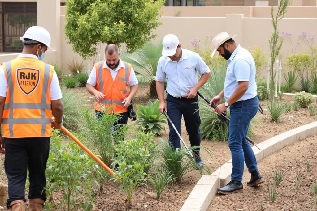 فريق عمل تنسيق حدائق السلام أثناء تنفيذ أحد المشاريع