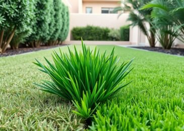 مقارنة بين الثيل الصناعي والعشب الطبيعي في حديقة منزلية بالكويت