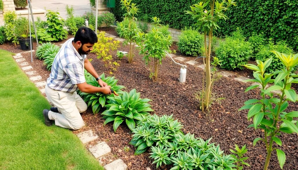 أعمال صيانة دورية في حديقة بمنطقة المنصورية
