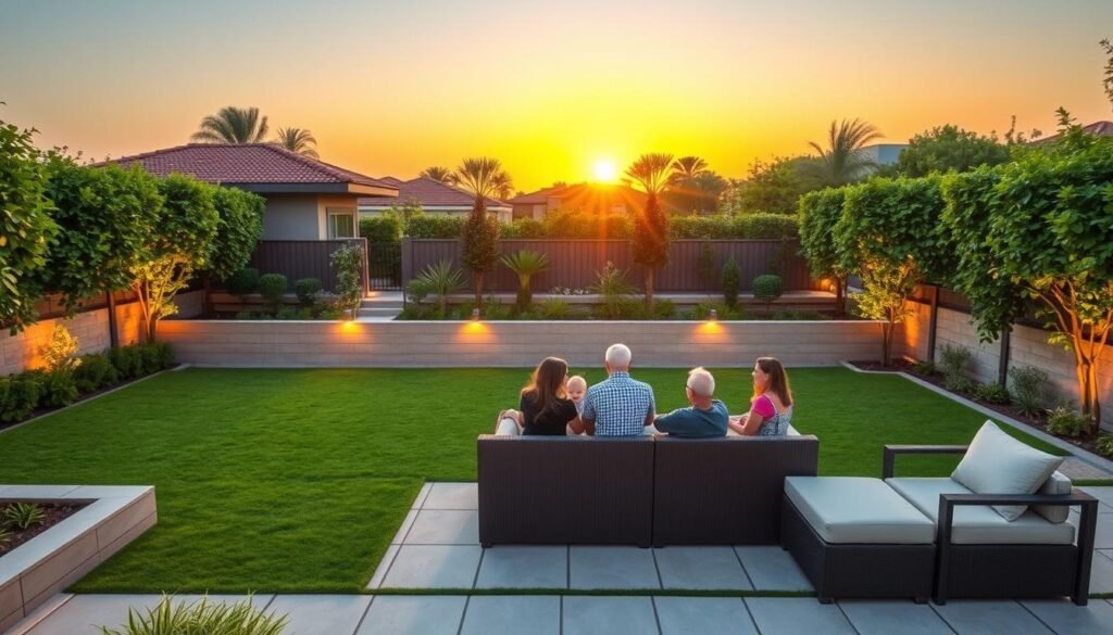 حديقة منزلية مصممة بشكل احترافي في اليرموك توفر مساحة للاسترخاء والترفيه