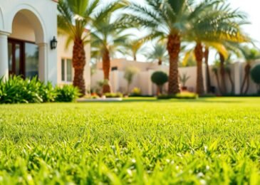 حديقة منزلية مع عشب طبيعي أخضر زاهي