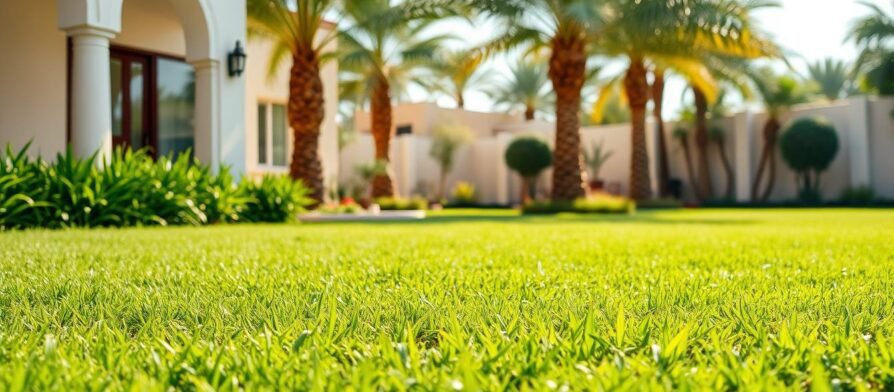 حديقة منزلية مع عشب طبيعي أخضر زاهي