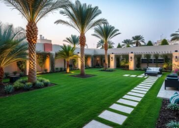 حديقة منزلية منسقة في الجابرية تظهر المساحات الخضراء والجلسات الخارجية