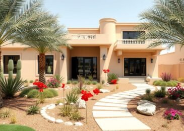 حديقة منزلية منسقة في الكويت تظهر التكيف مع المناخ الصحراوي