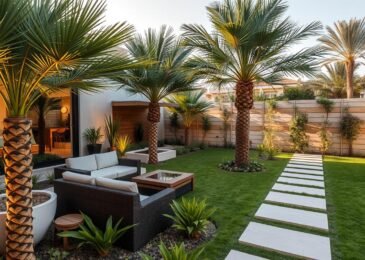 حديقة منزلية منسقة في سلوى تظهر التصميم العصري والنباتات المحلية