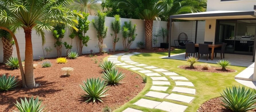حديقة منزلية منسقة في منطقة الدعية بالكويت تظهر تنسيق حدائق الدعية بشكل احترافي