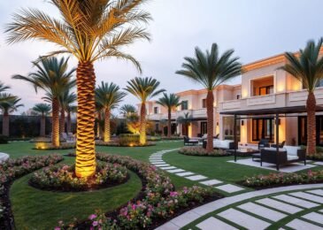 حديقة منسقة في منطقة المنصورية بالكويت تظهر تنسيق حدائق المنصورية