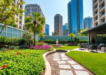 حديقة منسقة في منطقة حضرية بالعاصمة الكويت تظهر تنسيق حدائق العاصمة