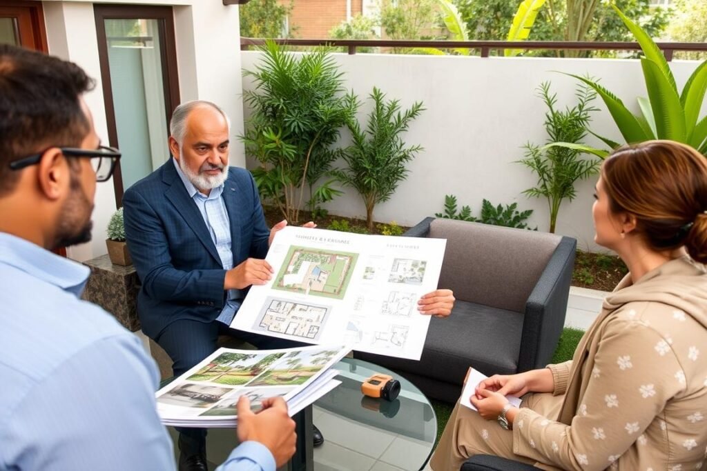 فريق تنسيق حدائق محترف يعمل في مشروع باليرموك