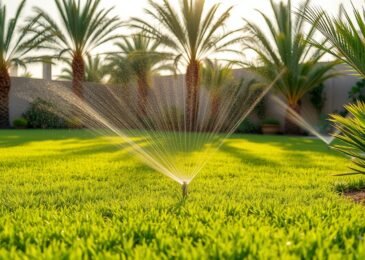 مسطح أخضر من ثيل الري في حديقة منزلية بالكويت