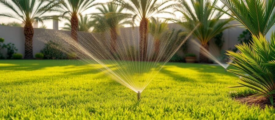 مسطح أخضر من ثيل الري في حديقة منزلية بالكويت