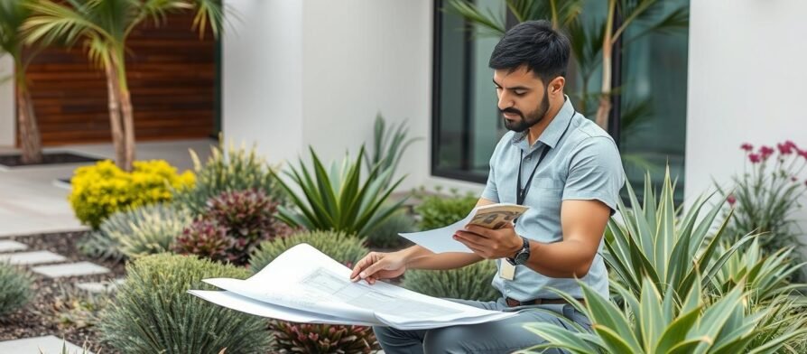 منسق حدائق يقوم بتصميم حديقة منزلية في الكويت