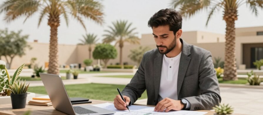 منسق حدائق محترف يعمل على تصميم حديقة منزلية في الكويت مع مراعاة مناخ الكويت الحار