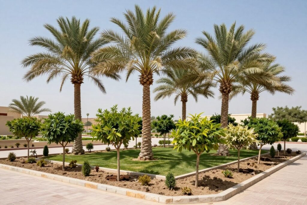 أشجار ونخيل مزروعة في حدائق الفيحاء أشجار ونخيل مزروعة في حدائق الفيحاء