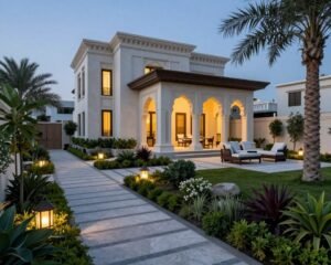 تصميم حدائق فلل الرحاب مع ممرات وإضاءة تصميم حدائق فلل الرحاب مع ممرات وإضاءة