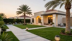 حديقة منزلية جميلة جابر العلي مع جلسة وممرات