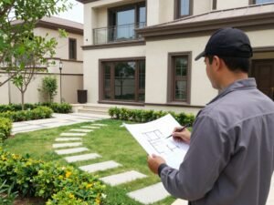 مقاول يفحص مساحة حديقة في الرحاب مقاول يفحص مساحة حديقة في الرحاب
